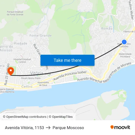 Avenida Vitória, 1153 to Parque Moscoso map