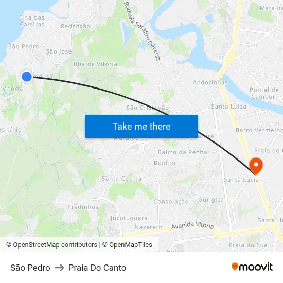 São Pedro to Praia Do Canto map