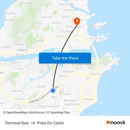 Terminal Ibes to Praia Do Canto map