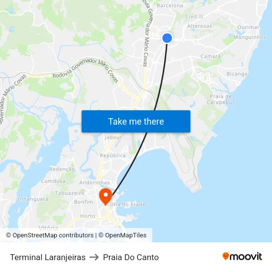 Terminal Laranjeiras to Praia Do Canto map