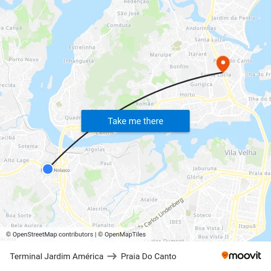 Terminal Jardim América to Praia Do Canto map