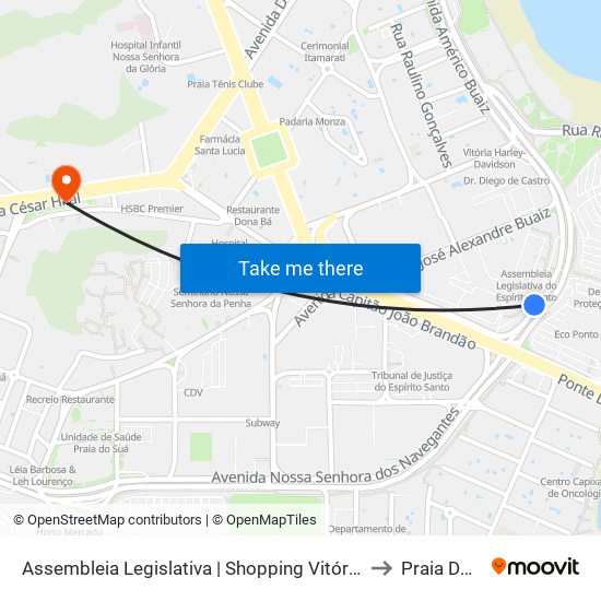Assembleia Legislativa | Shopping Vitória (Municipal) to Praia Do Suá map