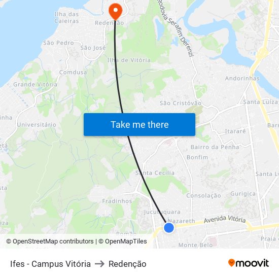 Ifes - Campus Vitória to Redenção map