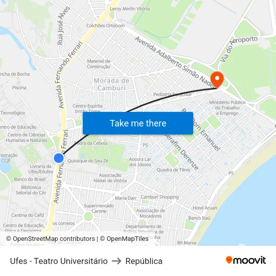 Ufes - Teatro Universitário to República map