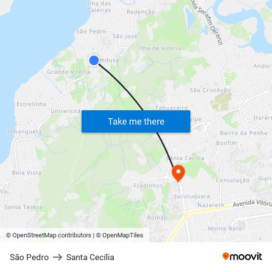 São Pedro to Santa Cecília map