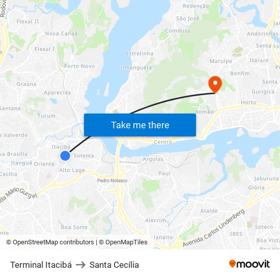 Terminal Itacibá to Santa Cecília map
