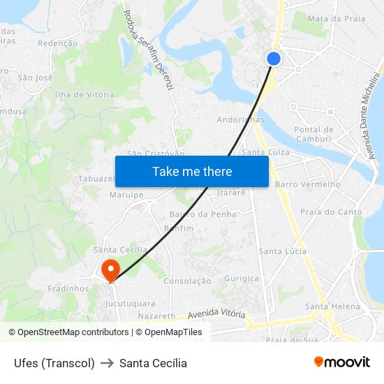 Ufes (Transcol) to Santa Cecília map