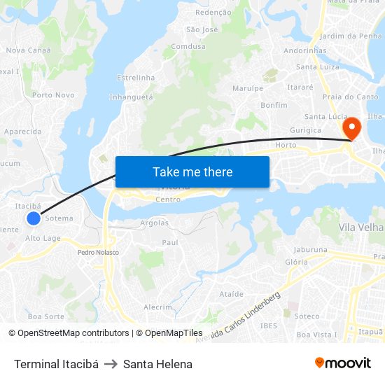 Terminal Itacibá to Santa Helena map