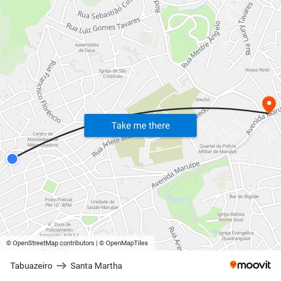 Tabuazeiro to Santa Martha map