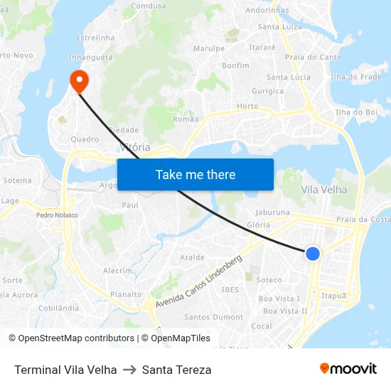 Terminal Vila Velha to Santa Tereza map