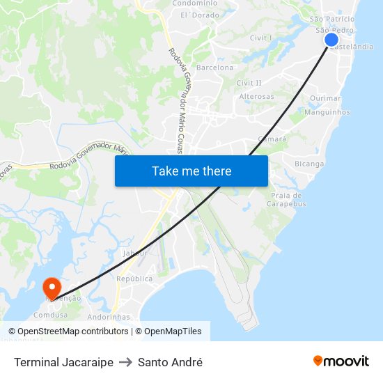 Terminal Jacaraipe to Santo André map