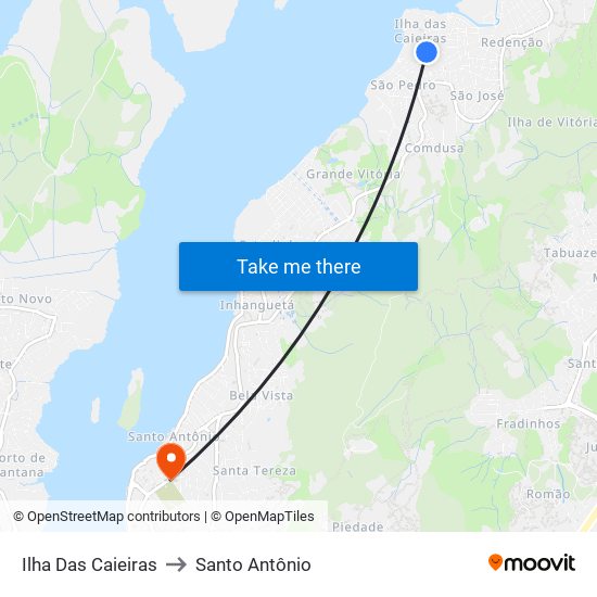 Ilha Das Caieiras to Santo Antônio map