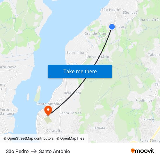 São Pedro to Santo Antônio map