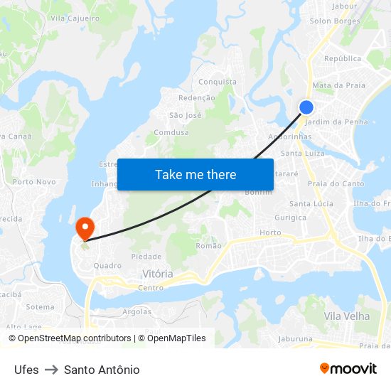 Ufes to Santo Antônio map
