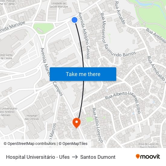 Hospital Universitário - Ufes to Santos Dumont map