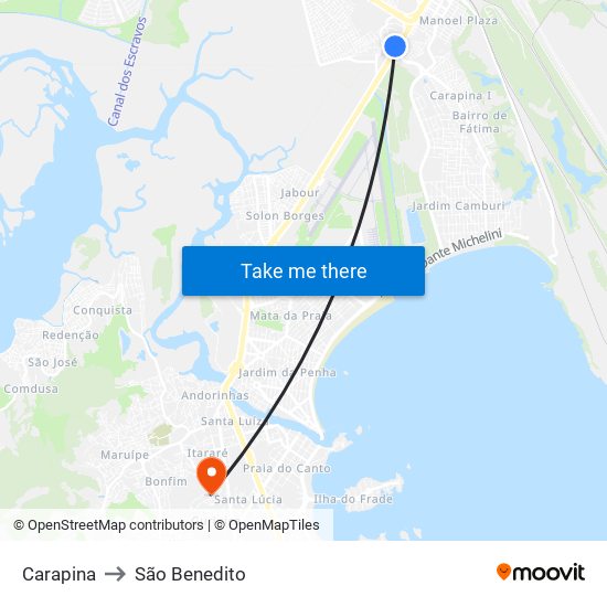 Carapina to São Benedito map