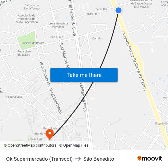 Ok Supermercado (Transcol) to São Benedito map