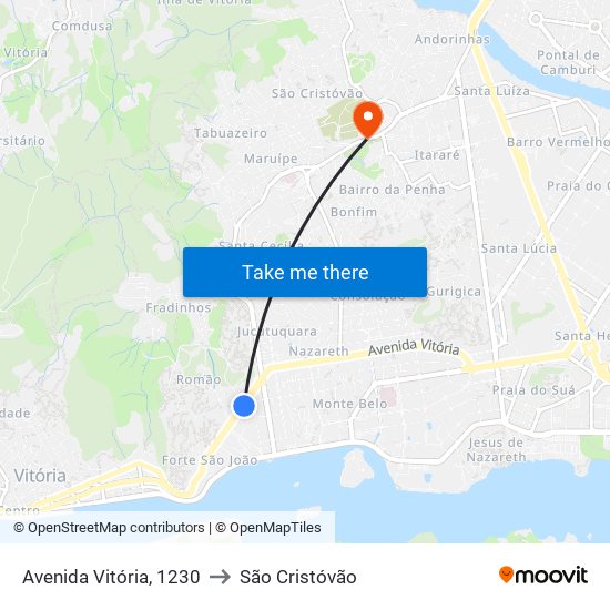 Avenida Vitória, 1230 to São Cristóvão map