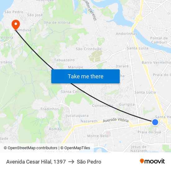 Avenida Cesar Hilal, 1397 to São Pedro map