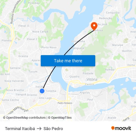 Terminal Itacibá to São Pedro map