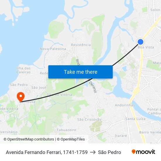 Avenida Fernando Ferrari, 1741-1759 to São Pedro map