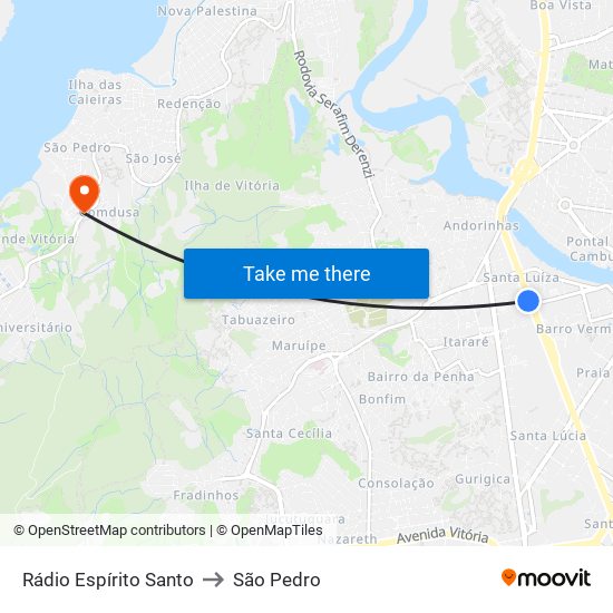 Rádio Espírito Santo to São Pedro map