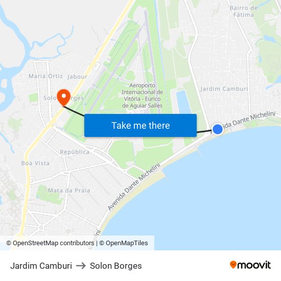 Jardim Camburi to Solon Borges map