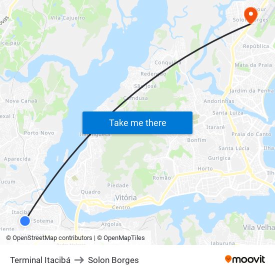 Terminal Itacibá to Solon Borges map