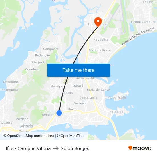 Ifes - Campus Vitória to Solon Borges map