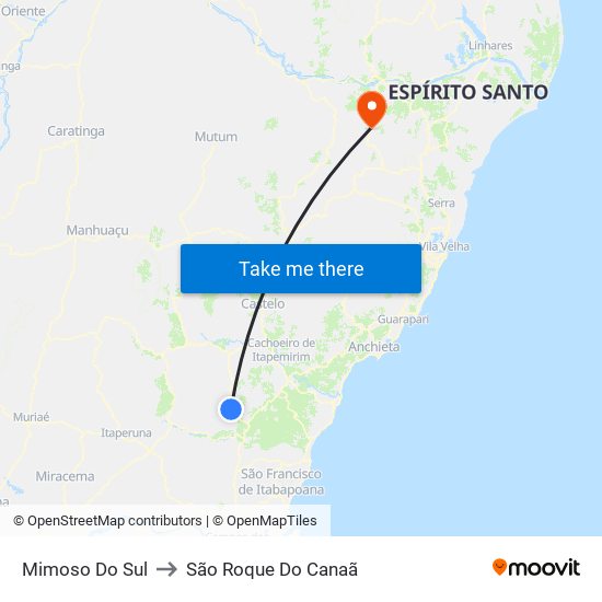 Mimoso Do Sul to São Roque Do Canaã map