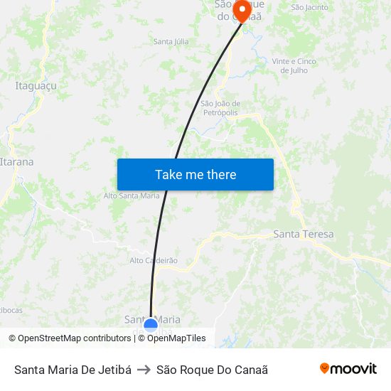 Santa Maria De Jetibá to São Roque Do Canaã map