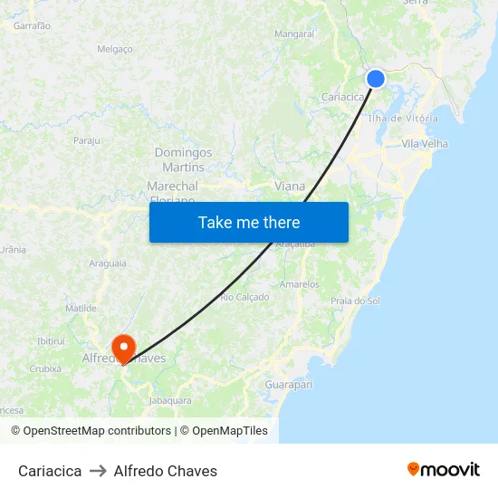 Cariacica to Alfredo Chaves map