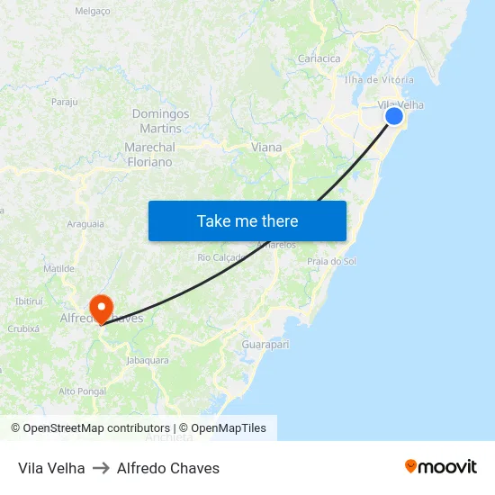 Vila Velha to Alfredo Chaves map