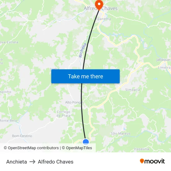 Anchieta to Alfredo Chaves map