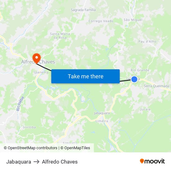 Jabaquara to Alfredo Chaves map