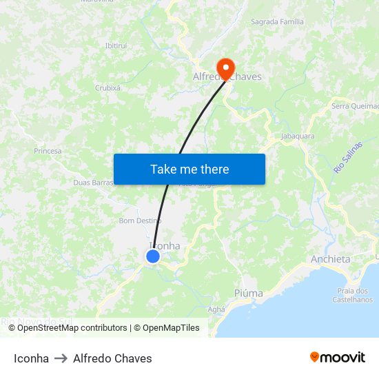 Iconha to Alfredo Chaves map