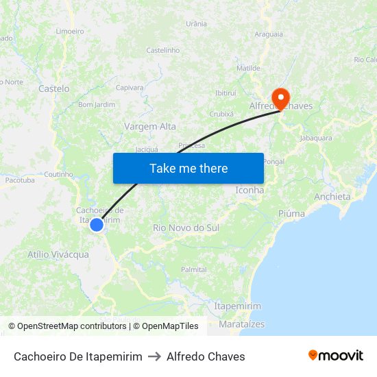 Cachoeiro De Itapemirim to Alfredo Chaves map