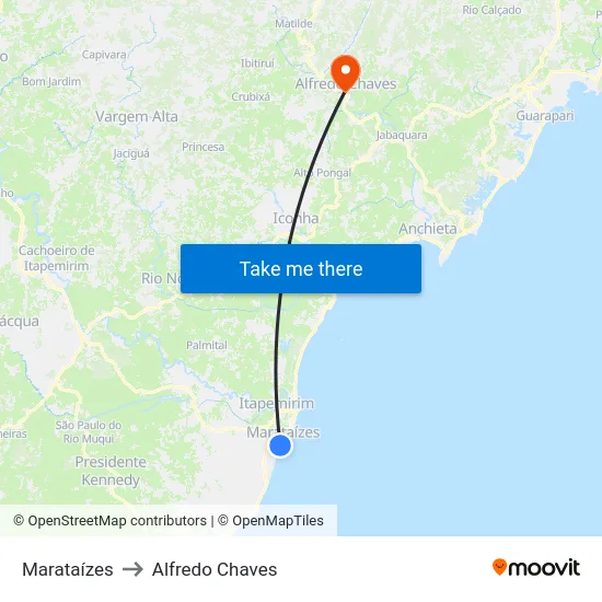 Marataízes to Alfredo Chaves map