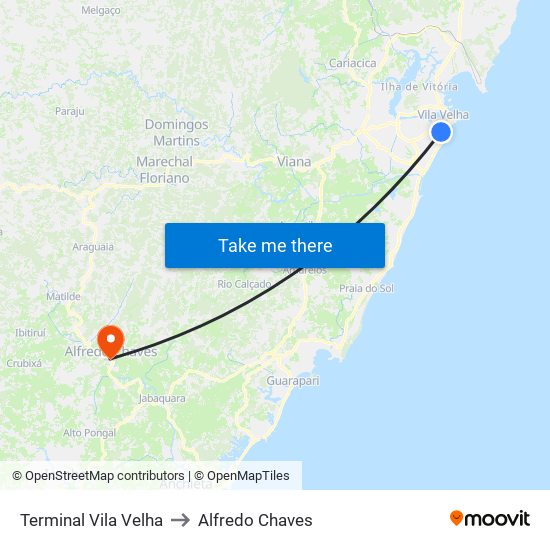 Terminal Vila Velha to Alfredo Chaves map