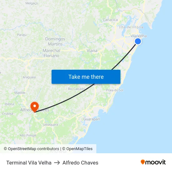 Terminal Vila Velha to Alfredo Chaves map