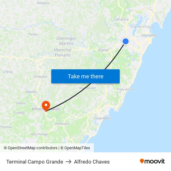 Terminal Campo Grande to Alfredo Chaves map