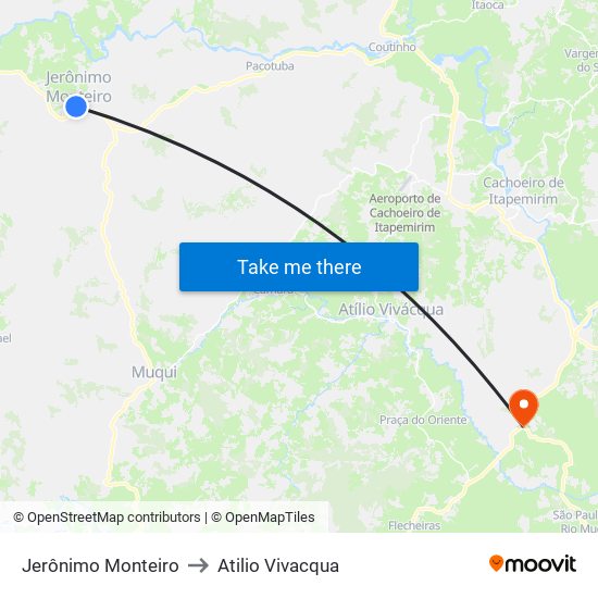 Jerônimo Monteiro to Atilio Vivacqua map