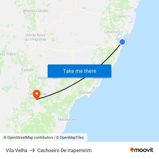 Vila Velha to Cachoeiro De Itapemirim map