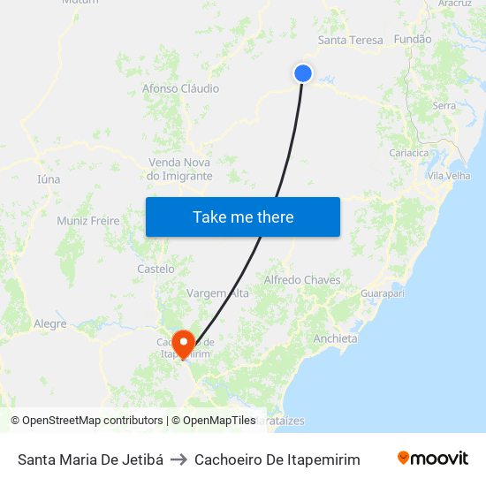 Santa Maria De Jetibá to Cachoeiro De Itapemirim map