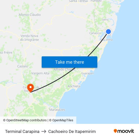 Terminal Carapina to Cachoeiro De Itapemirim map
