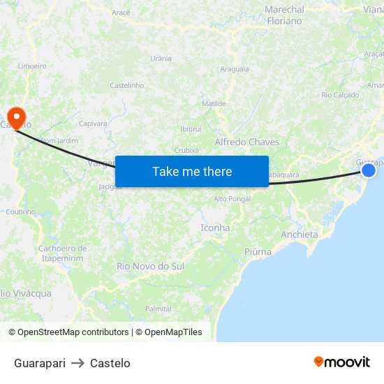 Guarapari to Castelo map