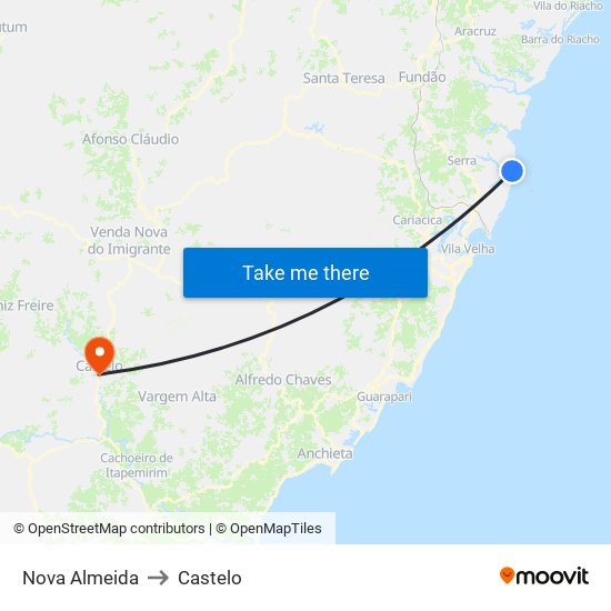 Nova Almeida to Castelo map