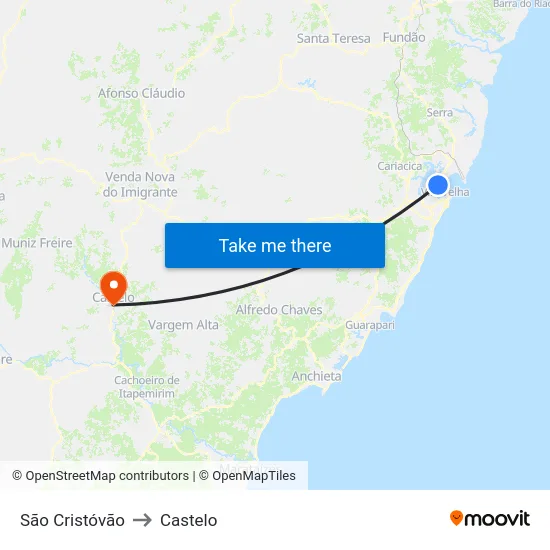 São Cristóvão to Castelo map