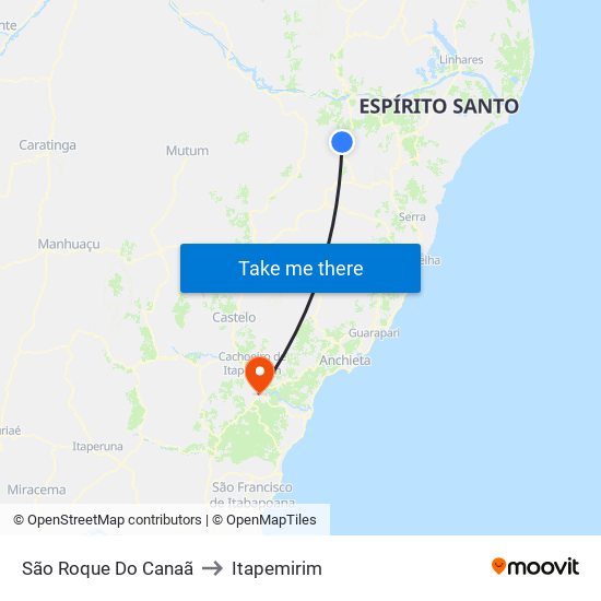 São Roque Do Canaã to Itapemirim map