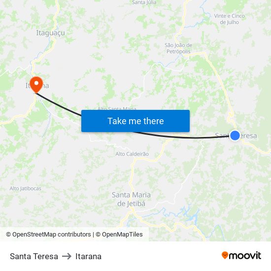 Santa Teresa to Itarana map